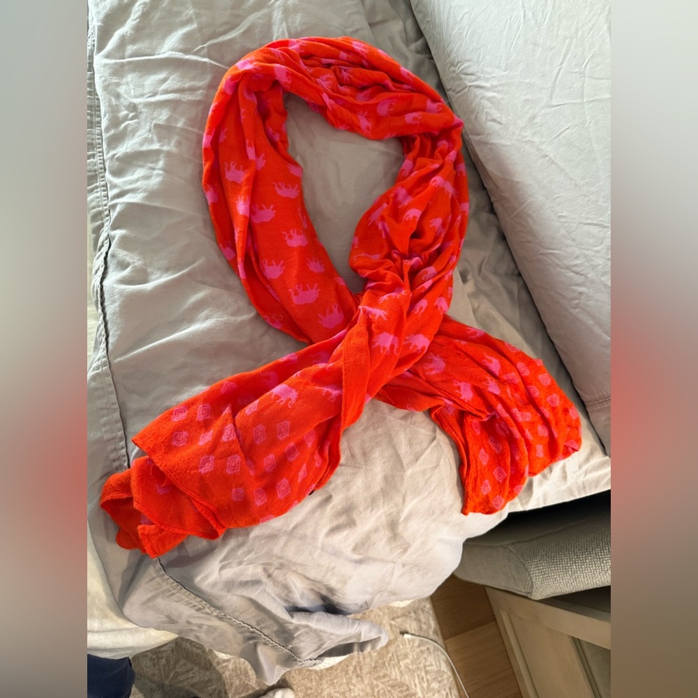 Stella & Dot red lightweight scarf with pink elephants